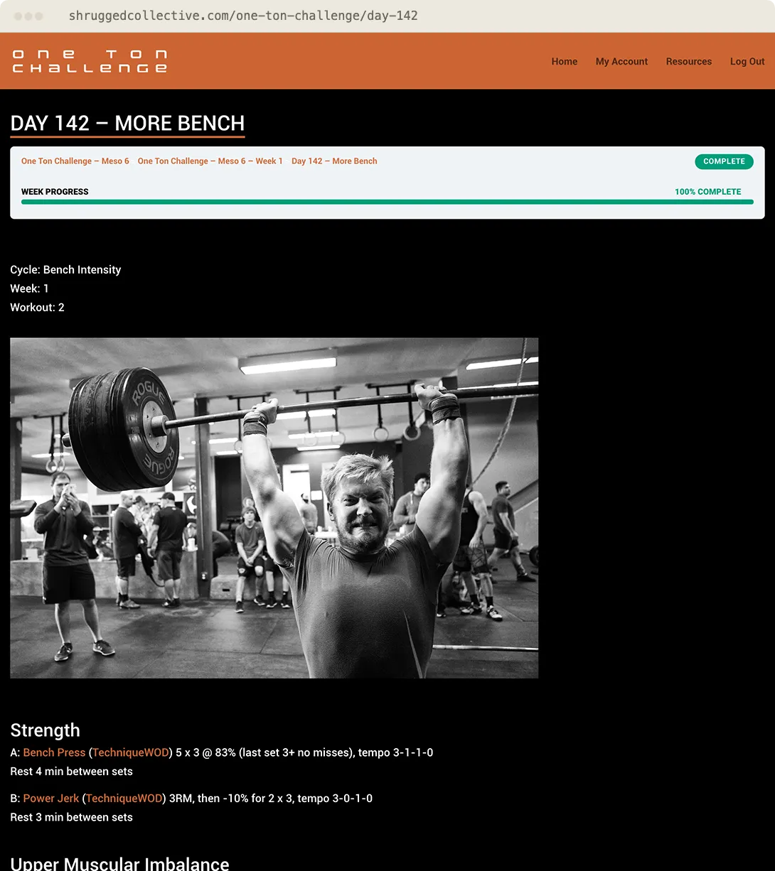 A single prescribed workout