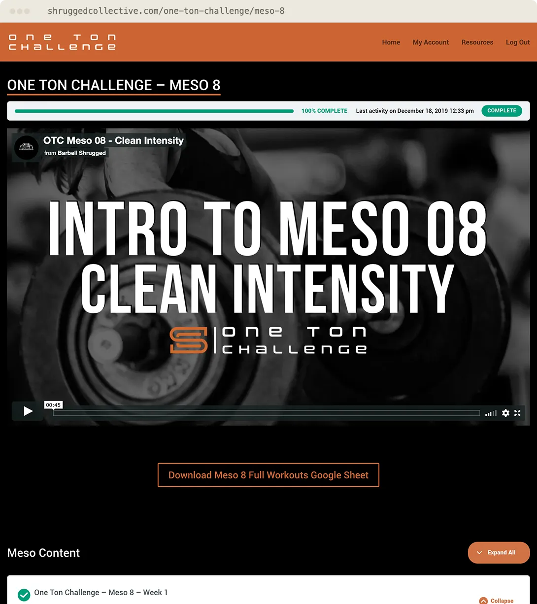 A training block with every week and day tracked