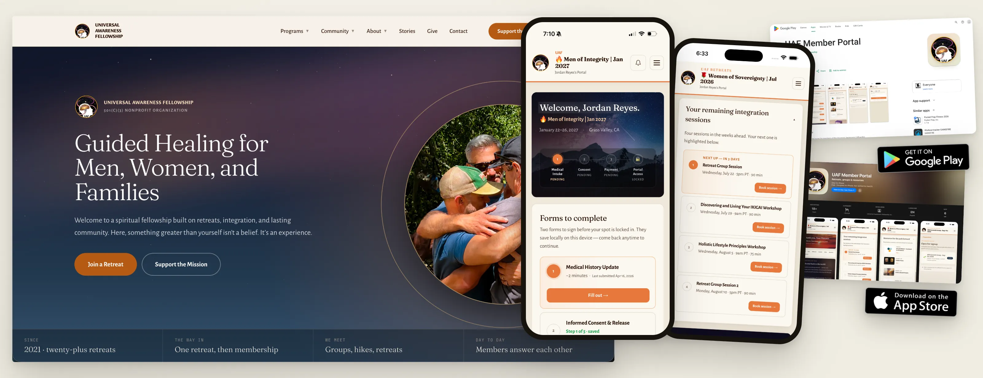 The same system as a public website, an iOS app and an Android app, with their store listings