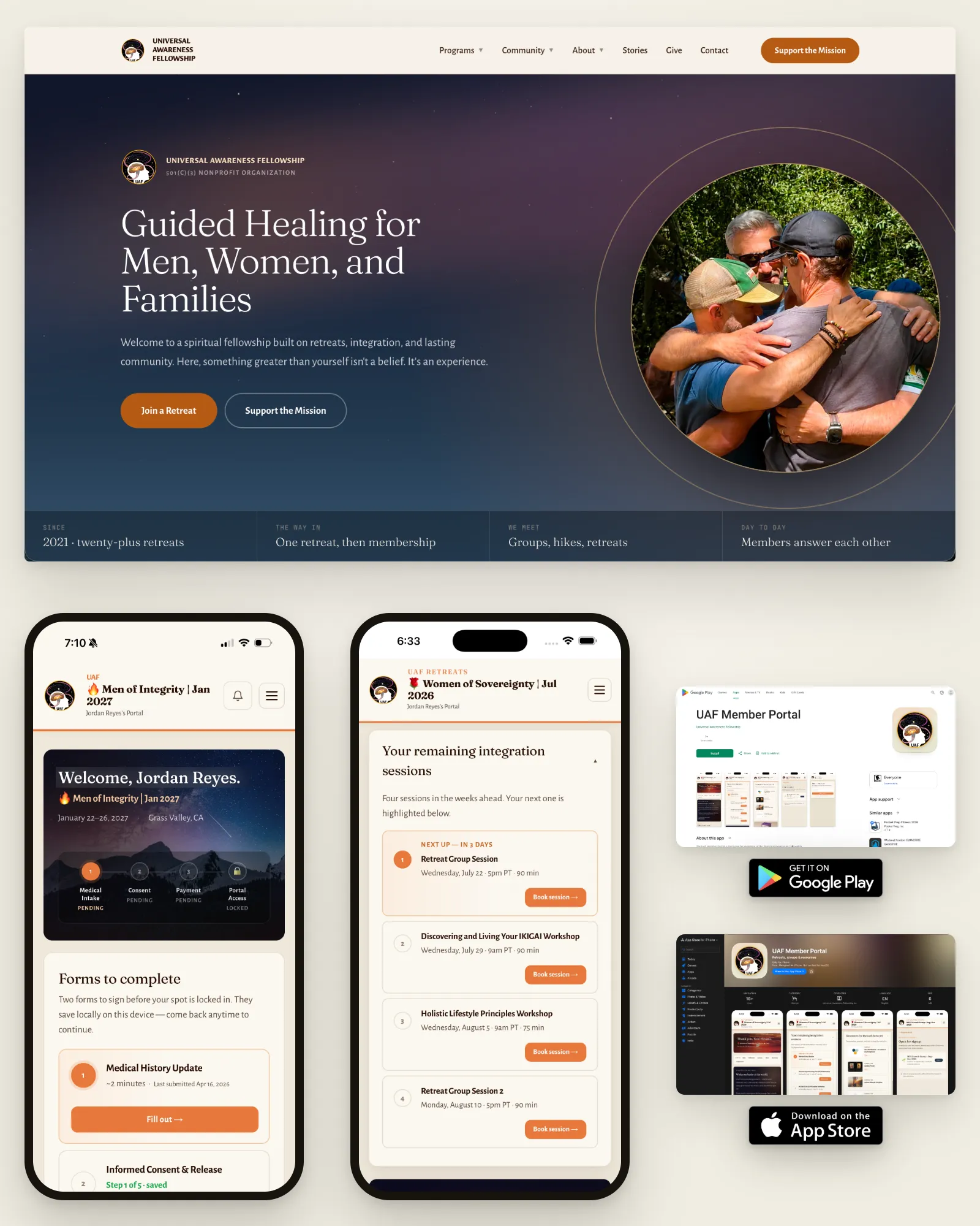 The same system as a public website, an iOS app and an Android app, with their store listings